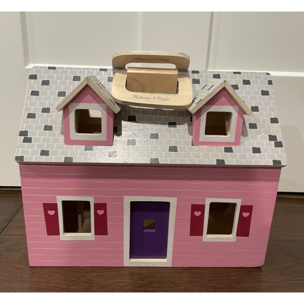 Melissa & Doug Purple Pink Fold & Go Wooden Two Story Dollhouse No Furniture